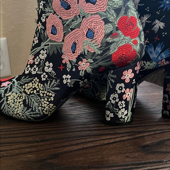 Attention Navy Floral Embroidered Ankle Boots - Picture 4 of 9